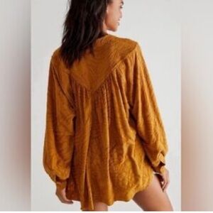 Free People Can’t Stop Dreaming Tunic  Top Blouse In Mustard Yellow Oversized L